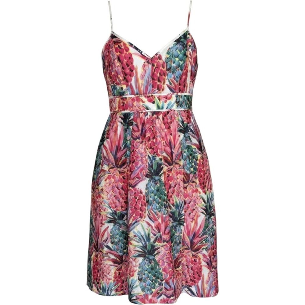 J.Crew Ratti Painted Pineapple Midi Dress Cotton Fit Flare Pockets G5138 Mens 0
